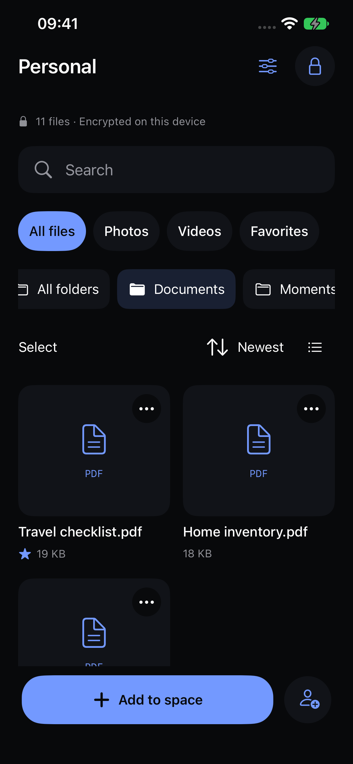 Veil’s native document folder with sample PDF files.