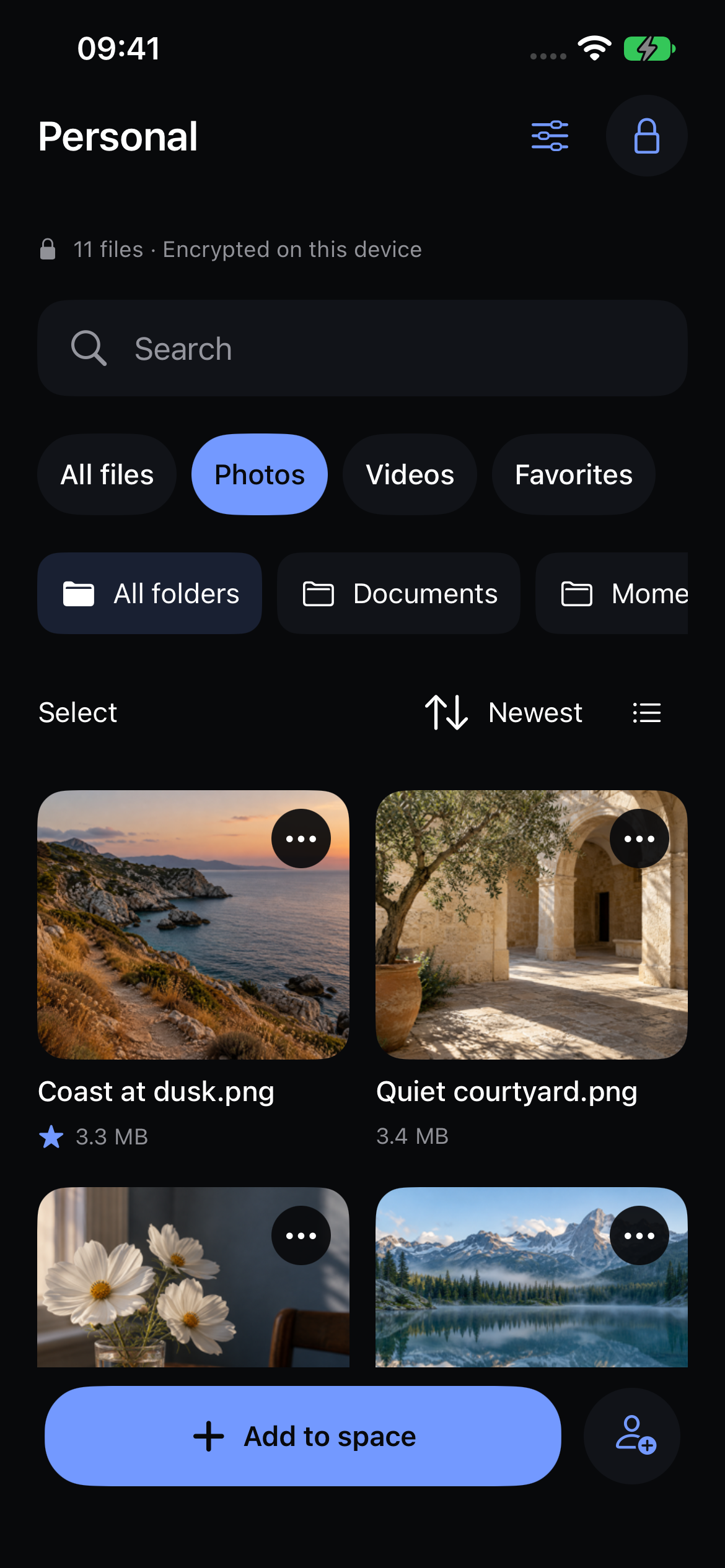 Veil’s native photo library with sample travel photos.