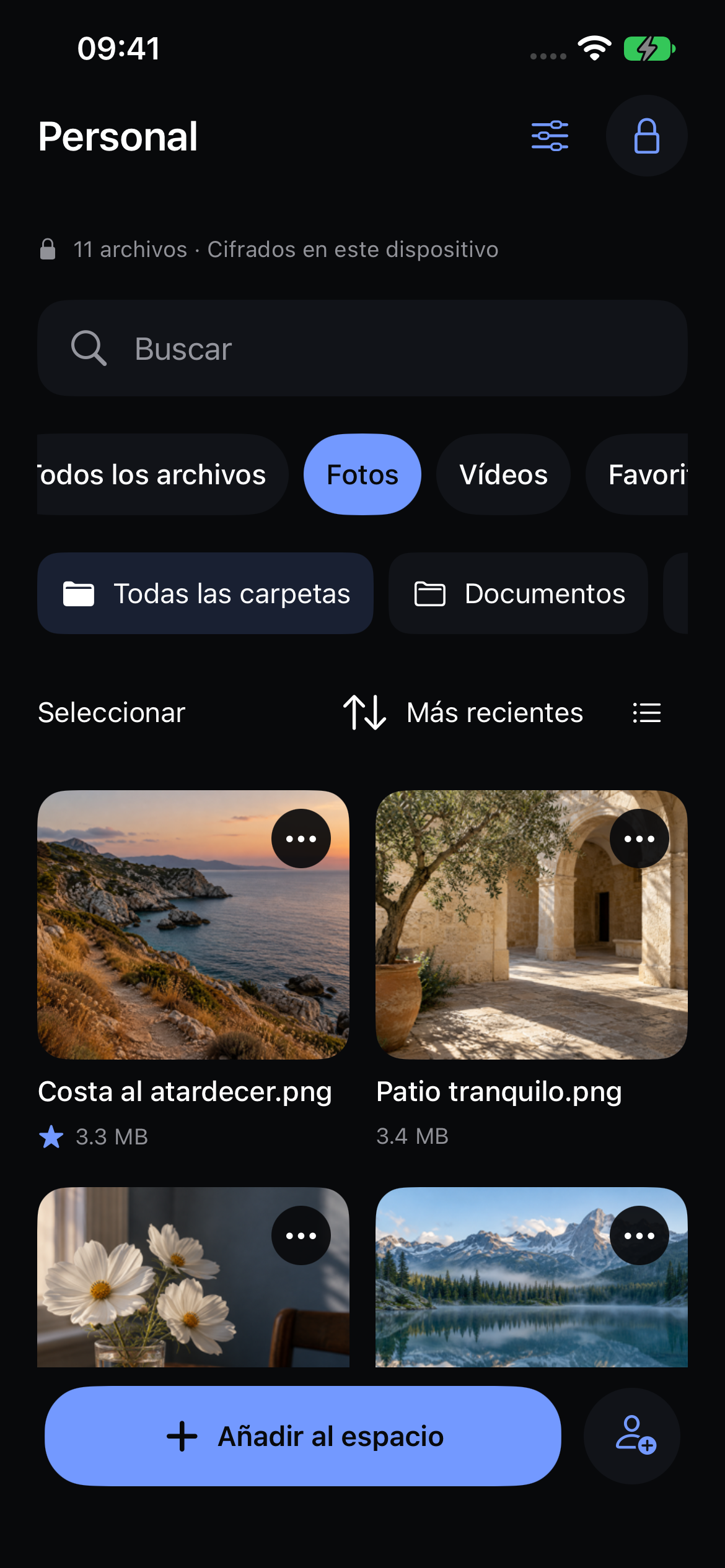 Galería nativa de Veil con fotos de viaje de ejemplo.