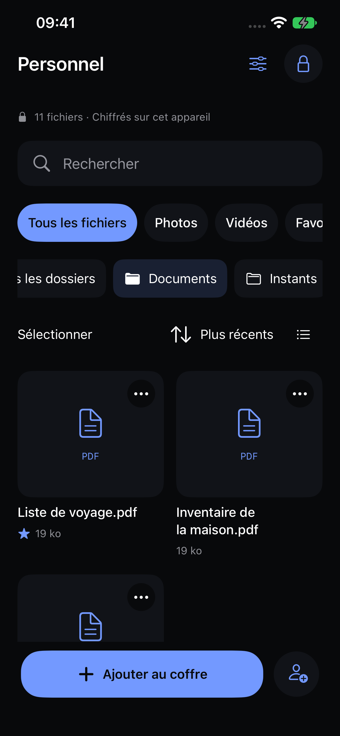 Le dossier de documents natif de Veil avec des PDF d’exemple.