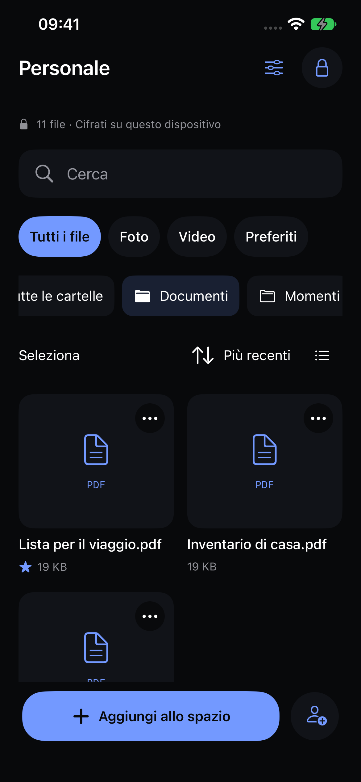 La cartella documenti nativa di Veil con PDF di esempio.