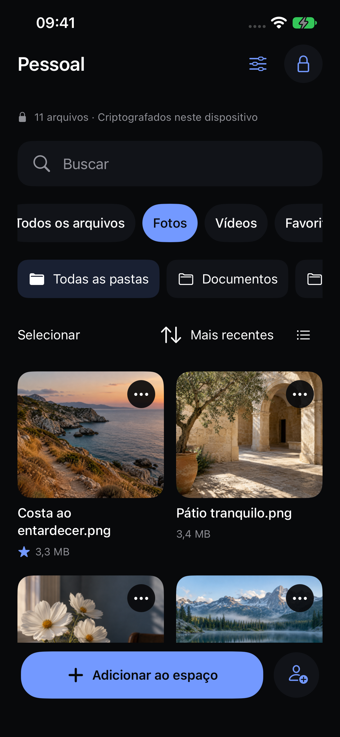 Galeria nativa do Veil com fotos de viagem de exemplo.