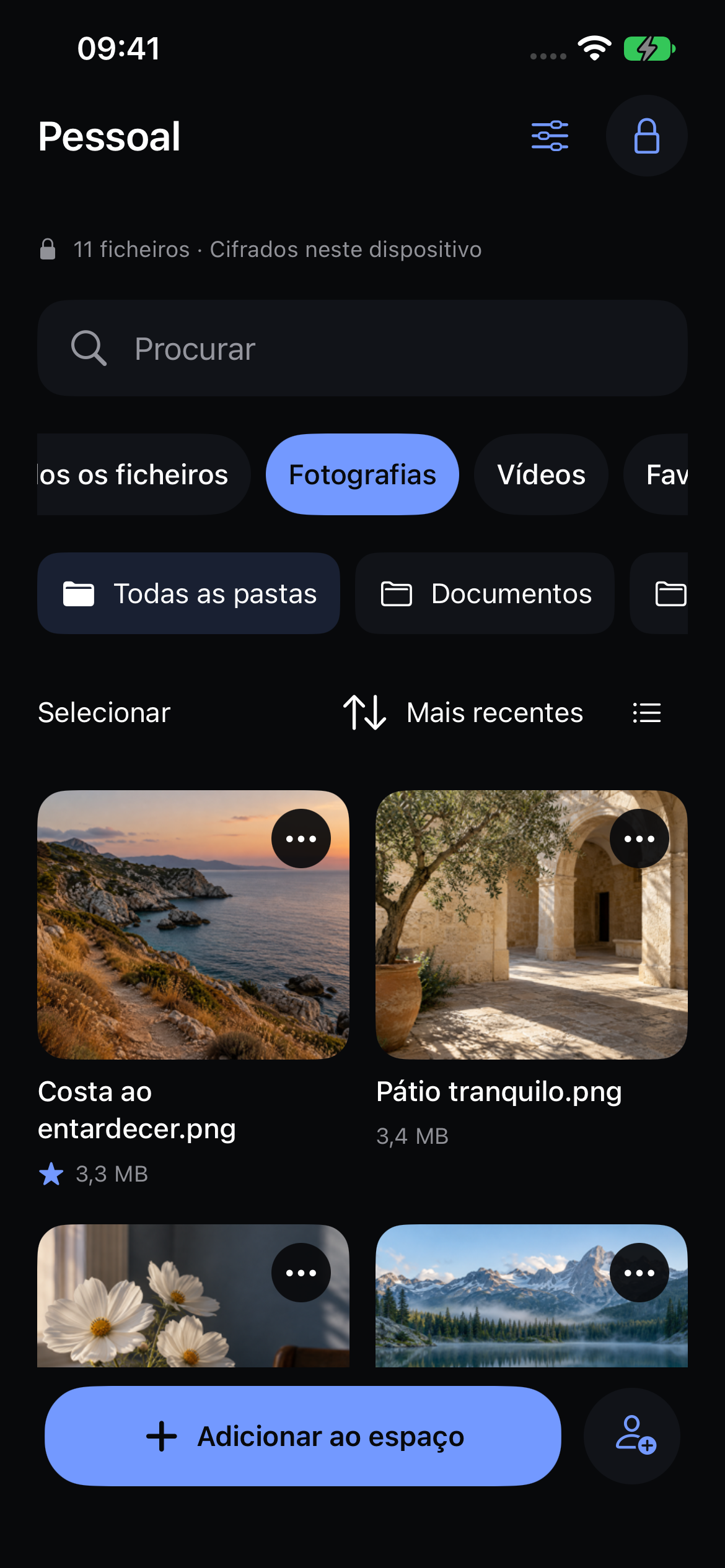 Galeria nativa do Veil com fotografias de viagem de exemplo.